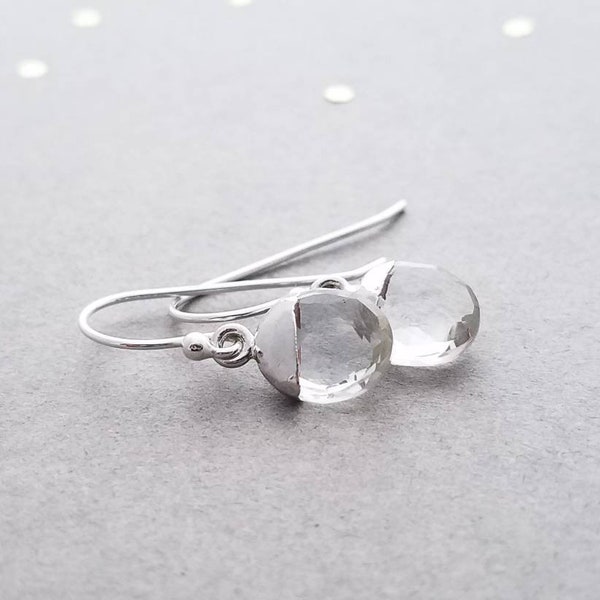 Boucles d'oreilles en argent sterling avec pendants en cristal de quartz plaqué argent, effet levier ou fil de fer