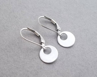 Tiny sterling silver earrings- circle, leverback or french wire