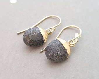 Black Sunstone Earrings, Sterling Silver or Gold Filled, Plated Gemstone