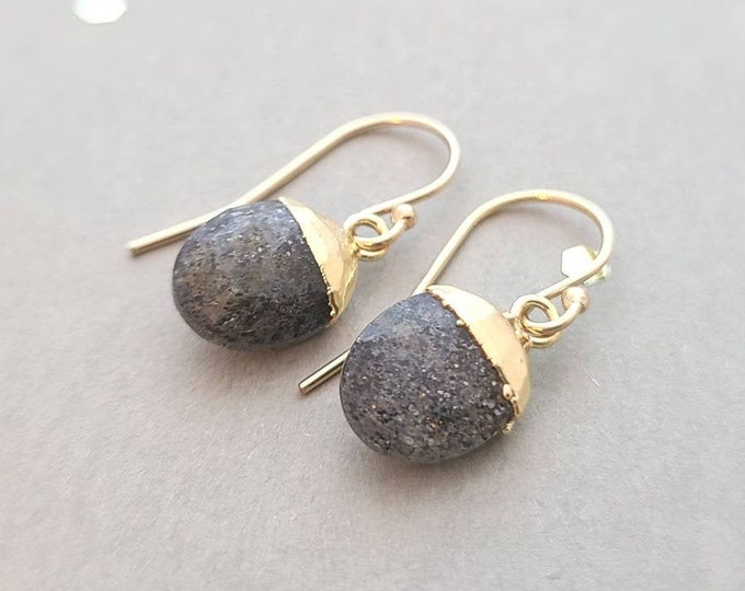 Sterling Silver or 14k Gold Filled earrings with plated Black Sunstone drops, leverback or french wire