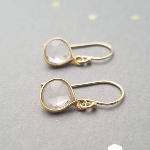 14k gold filled earrings with gold plated crystal quartz teardrops, leverback or french wire