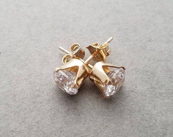 14k gold filled or sterling silver and cz stud earrings - post earrings - solitaire