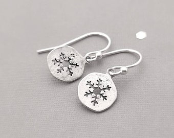 Sterling Silver earrings rustic snowflake - lightweight earrings - Leverback or french wire
