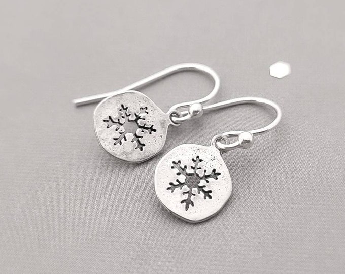 Sterling Silver earrings rustic snowflake - lightweight earrings - Leverback or french wire