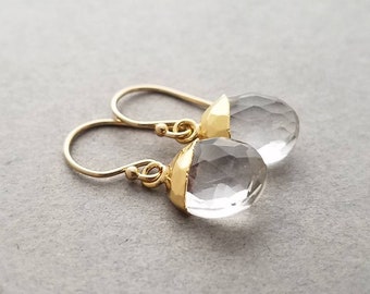 14k gold filled earrings with gold plated crystal quartz drops, leverback or french wire