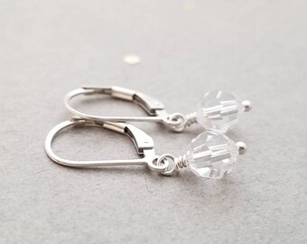 Small swarovski and sterling silver earrings- crystal earring leverback