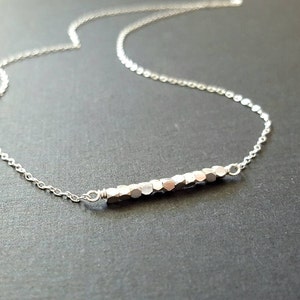 Tiny sterling silver minimalist necklace with faceted sterling silver beads