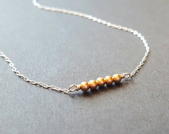 Simple, Tiny, Sterling Silver Necklace with 14k filled Rose Gold Beads