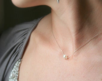 Freshwater Pearl Necklace: Sterling Silver, Rose Gold, or Yellow Gold