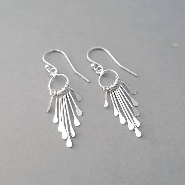 Small sterling silver fringe earrings- leverback or french hook