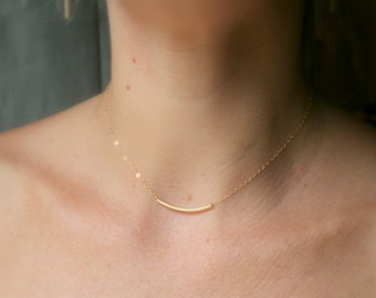 Gold Neckalce with Gold tube bead - Gold filled - minimalist