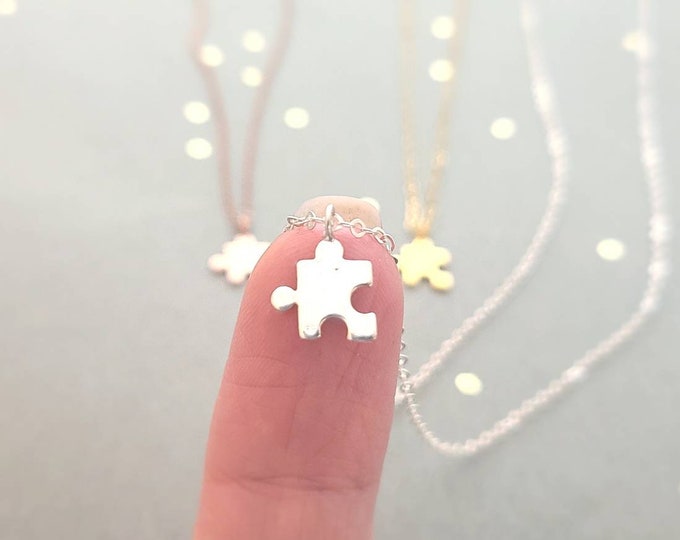 Tiny Puzzle Piece Necklace in Sterling Silver, 14k Yellow Gold Filled, or 14k Rose Gold Filled chain