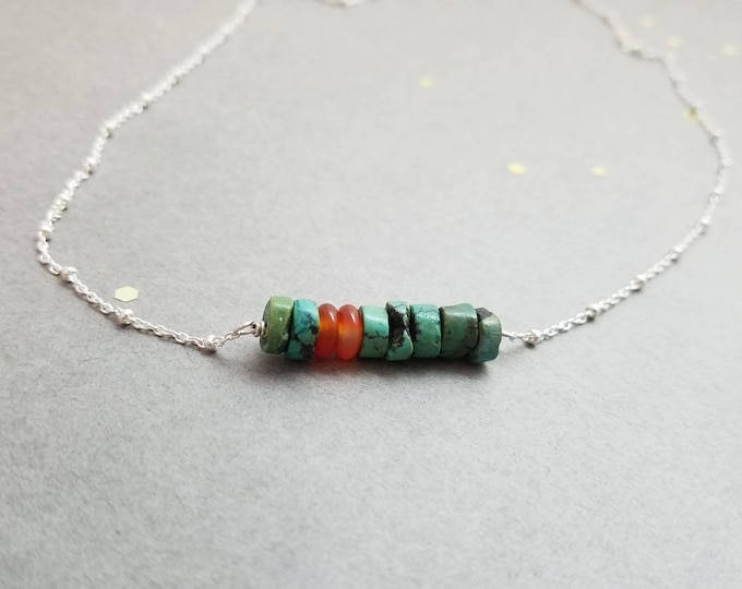 Sterling Silver Turquoise Carnelian Necklace: Simple Everyday Jewelry