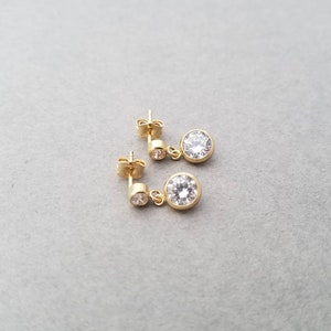Tiny Sterling Silver post earrings- round CZ crystals 4mm post with 6mm dangle immagine 7