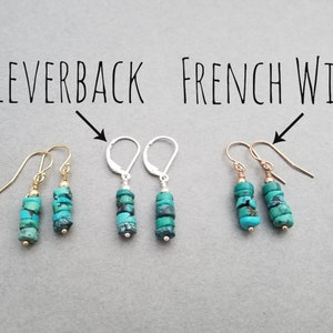 Sterling Silver and Turquoise earrings, leverback or french wire, also available in 14k yellow and rose gold filled image 5