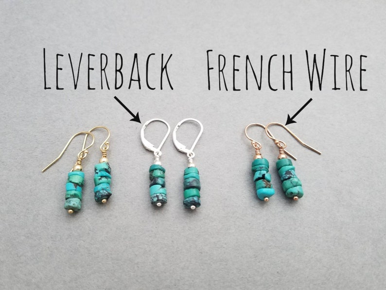 Sterling Silver and Turquoise earrings, leverback or french wire, also available in 14k yellow and rose gold filled image 5