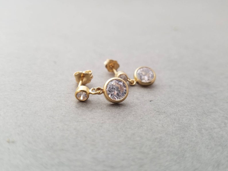Tiny Sterling Silver post earrings- round CZ crystals 4mm post with 6mm dangle immagine 3
