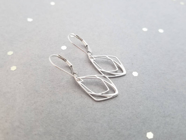 Sterling silver earrings geometric teardrops leverback or french wire image 2