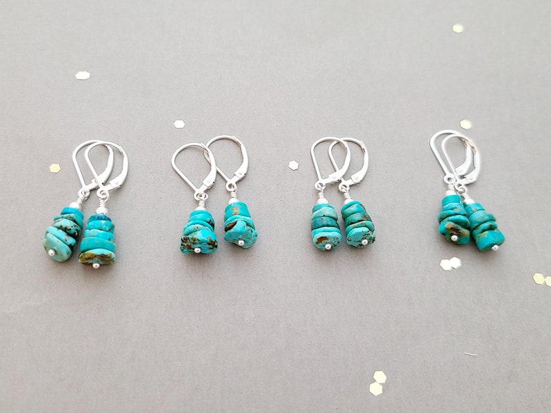 Sterling Silver and Turquoise earrings, leverback or french wire, also available in 14k yellow and rose gold filled image 4