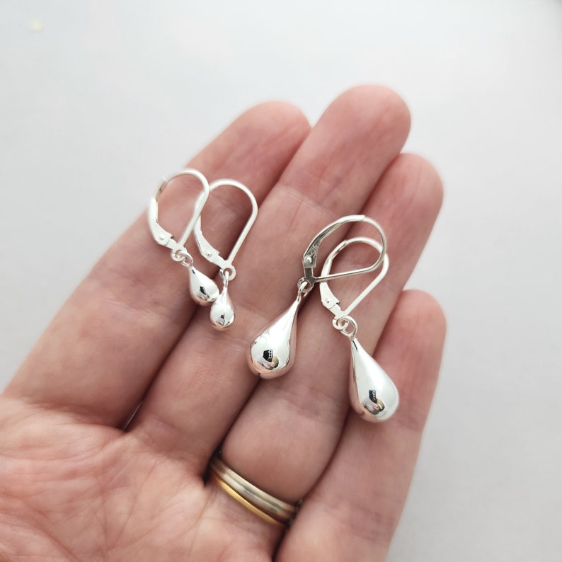 Sterling Silver Teardrop Earrings Small Earrings Simple Silver Earrings french wire or leverback Large Leverback