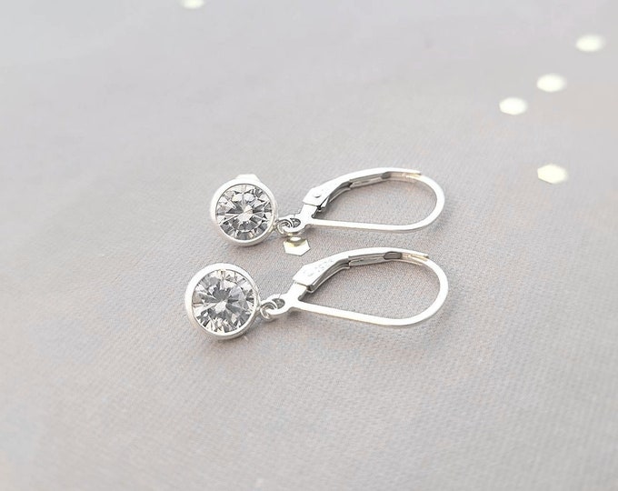 Small sterling silver earrings- 6mm round crystal CZ, french wire or leverback