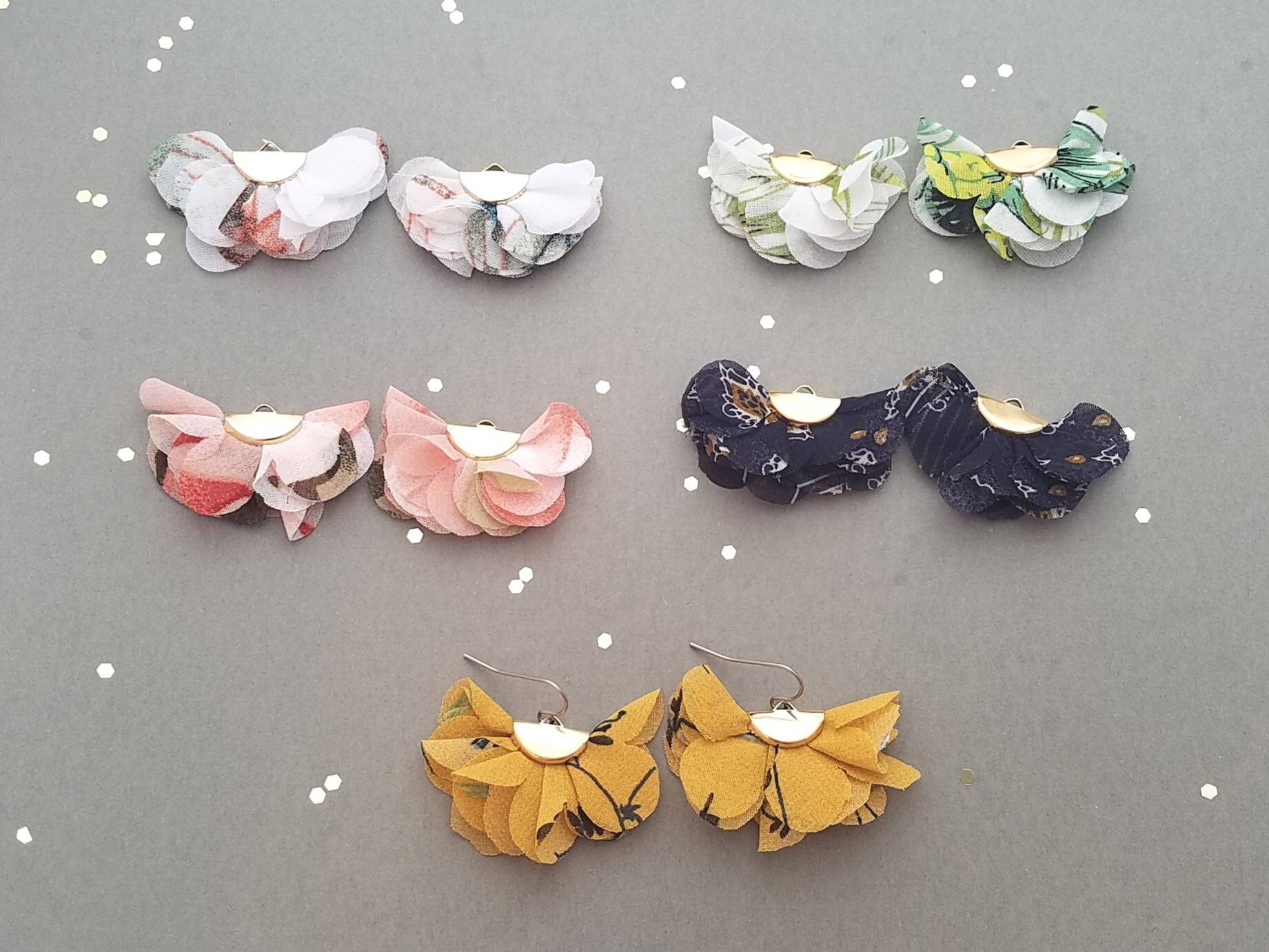 Fabric Fan Tassel Earrings in mustard, pink, green, or navy