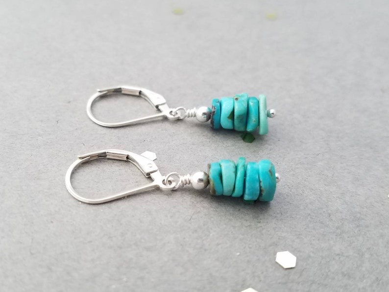 Sterling Silver and Turquoise earrings, leverback or french wire, also available in 14k yellow and rose gold filled SterlingLeverback