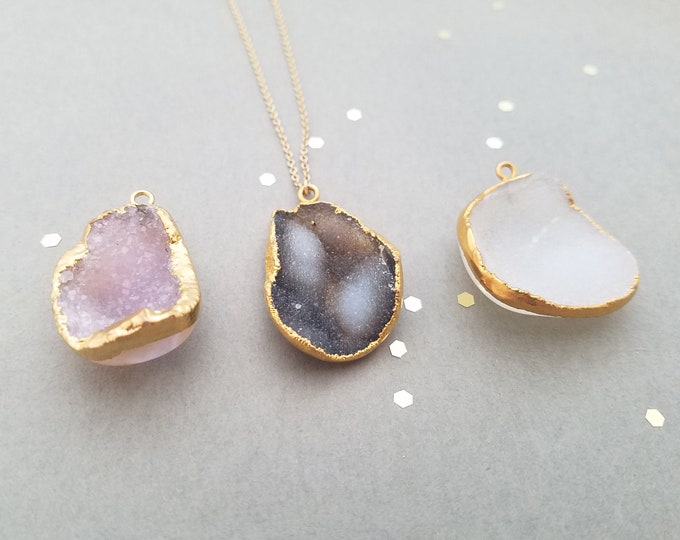 Long Gold Druzy Necklace