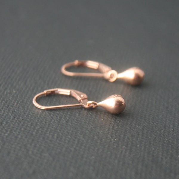 Rose Gold Earrings - Small Teardrops - leverback or french wire