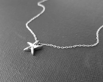 Sterling silver starfish necklace - star fish slide pendant