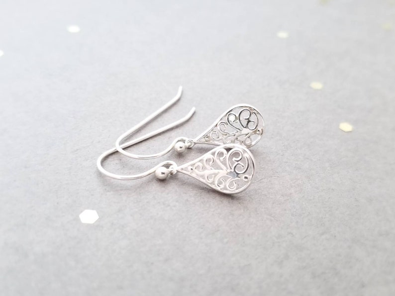 Sterling Silver earrings filigree teardrop lightweight earrings french earwire or leverbacks image 6