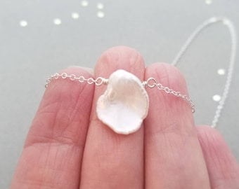 Keshi Petal Pearl and sterling silver necklace, aslo available on 14k yellow or rose gold filled