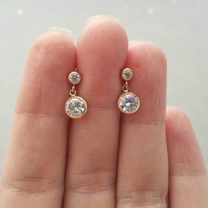 Tiny Sterling Silver post earrings- round CZ crystals 4mm post with 6mm dangle immagine 6