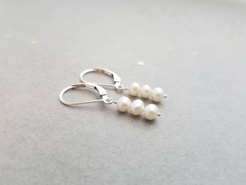 Sterling silver earrings with 3 small pearls image 1