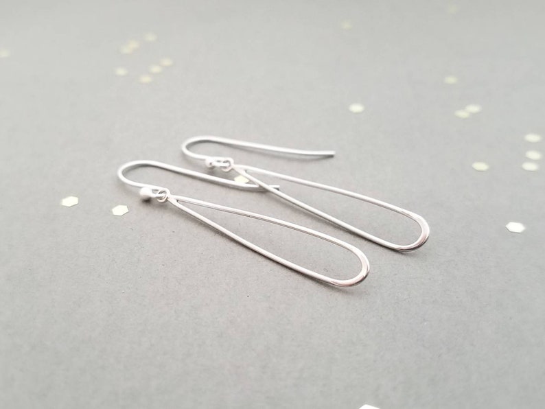 Sterling Silver Earrings Long Open Teardrops Statement Earrings French Wire