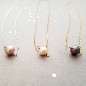 Single Pearl Necklace, White, Gray, or Pink on Sterling, or Gold Filled ...