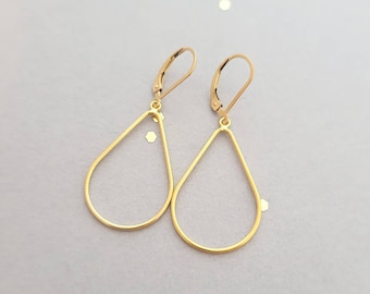 14k yellow gold filled open teardrop earring earrings, french wire, or leverback