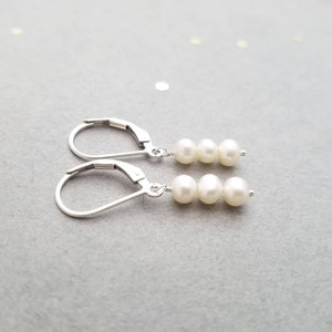 Sterling silver earrings with 3 small pearls image 2