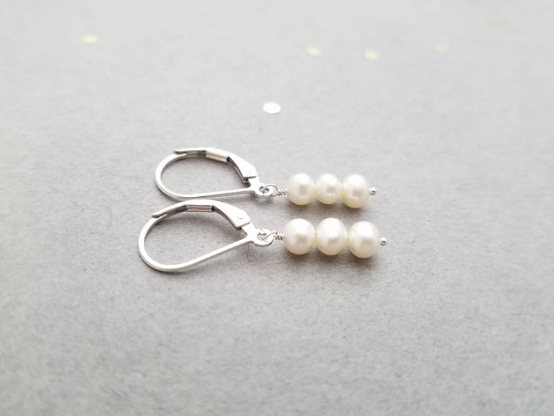 Sterling silver earrings with 3 small pearls image 2