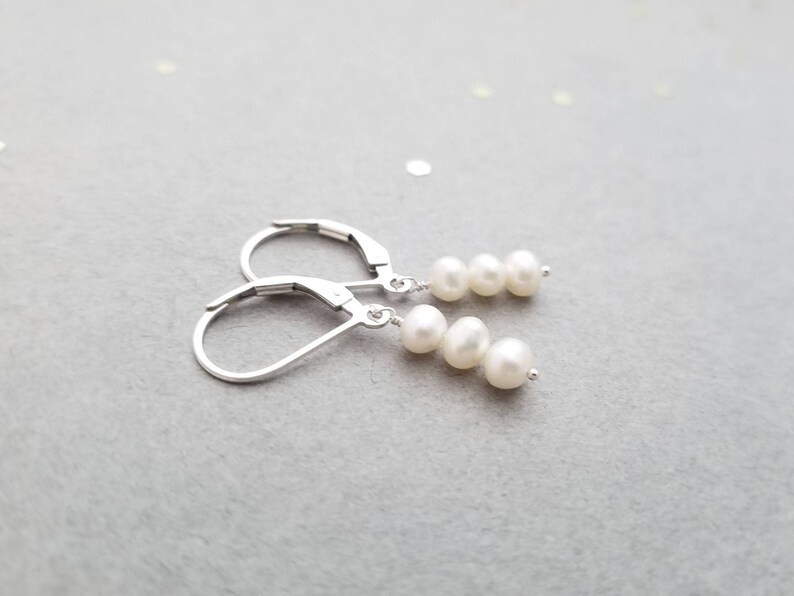 Sterling silver earrings with 3 small pearls image 3