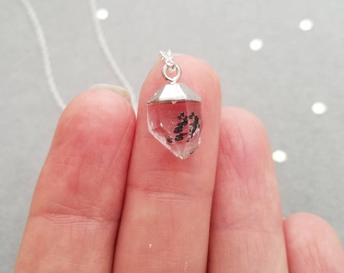 Sterling silver neckclace with silver plated herkimer diamond nugget pendant