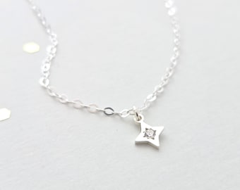 Teeny tiny sterling silver cz north star necklace 5mm pendant