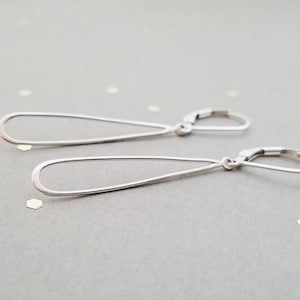 Sterling Silver Earrings Long Open Teardrops Statement Earrings Leverback