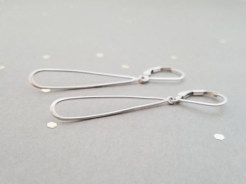 Sterling Silver Earrings Long Open Teardrops Statement Earrings Leverback