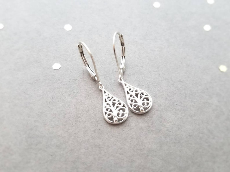 Sterling Silver earrings filigree teardrop lightweight earrings french earwire or leverbacks Leverback