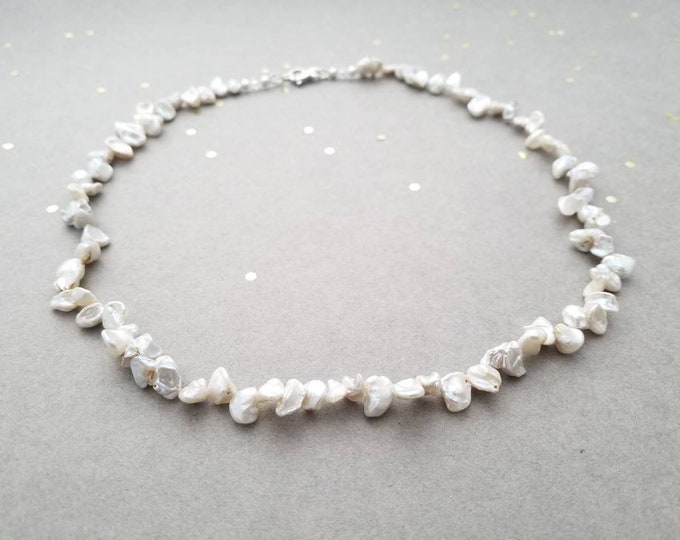 White Petal Pearl Necklace