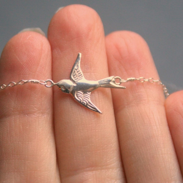 Sterling silver necklace, small sparrow