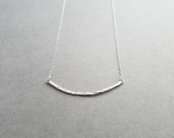 Curved Hammered Bar Necklace in Sterling Silver