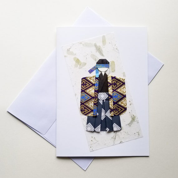 Origami Kimono Paper Doll Samurai Greeting Card 5 X 7 Inches