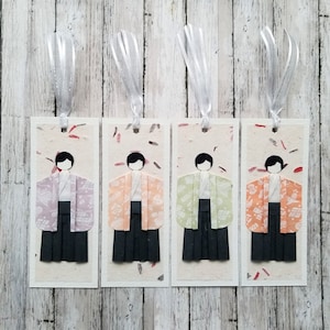 Handmade origami male paper doll bookmarks, party favors, souvenir - Set of 4